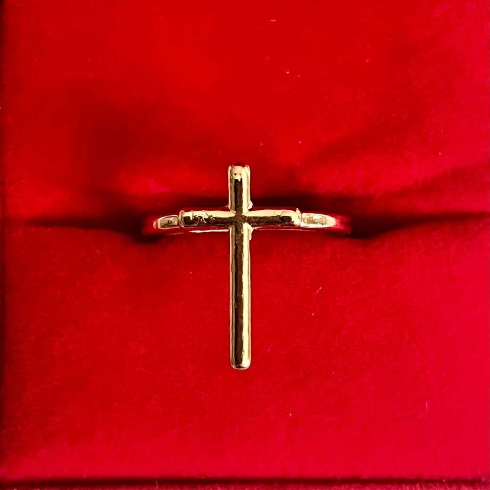 Gold Cross Ring Gold Tone Religious Ring Size 6